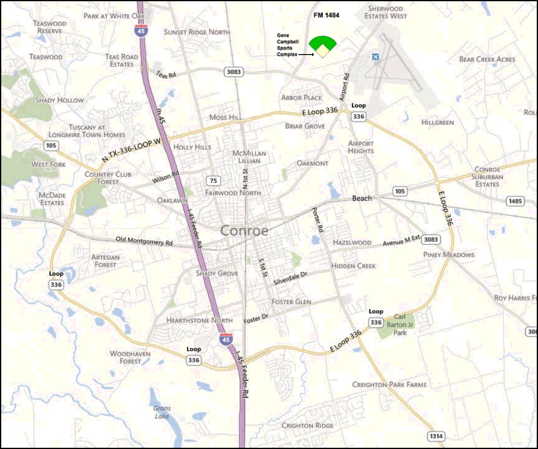Northside Baseball Academy Map & Directions to Barton Park, Conroe, Texas